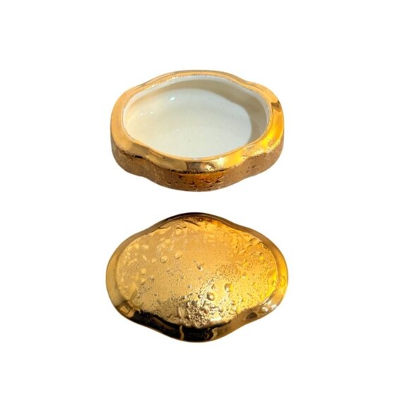 MCM Kingwood Ceramics Trinket Box 22K Weeping Gold Regency Vanity Dish VTG USA - Picture 5 of 15